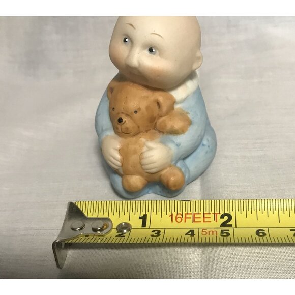 Cabbage Patch Kids Bisque Figurine Baby Boy Blue Sleeper 2.5" Teddy Bear 1984 - Picture 8 of 8